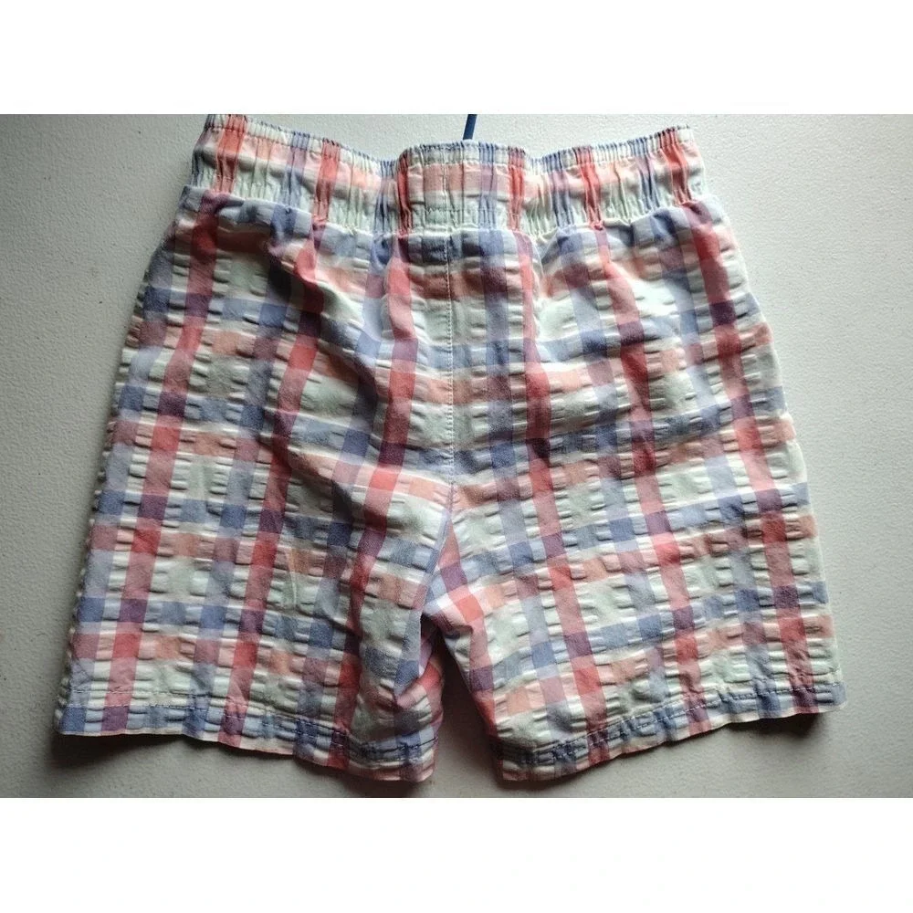 Cat & Jack Plaid Swim Trunks Shorts Kids Size 5T Blue Red White Elastic‎ Waist